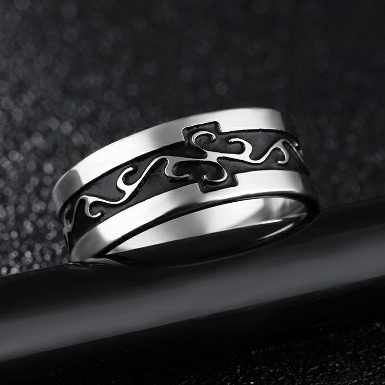 Custom Wholesale Stainless Steel  Enamel Engraved Geometric Celtic Figure Boys Finger Rings  For Men