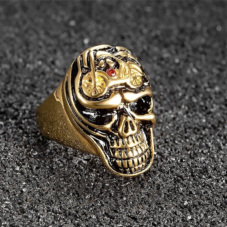 Punk Head Stainless Steel Bands Gifts Presents Clearance 18k gold Plated Skull Rings for Men