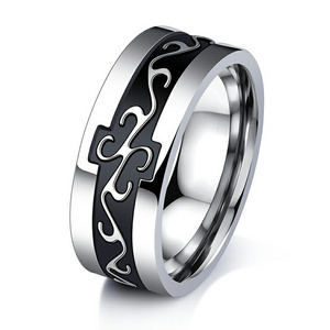 Custom Wholesale Stainless Steel  Enamel Engraved Geometric Celtic Figure Boys Finger Rings  For Men