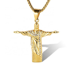 Stainless Steel Necklace Hiphop Jewelry 18K Gold Plated Religious Jesus Pendant