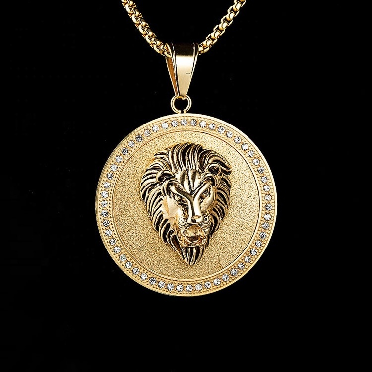 Marlary Factory Bulk Sale Custom Stainless Steel Gold Lion Head CZ  Pendant