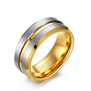 Two-Tone Silver Gold Tungsten Carbide Grooved Wedding Engagement Ring Jewelry Matte Tungsten Steel Rings For Men