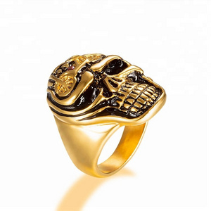 Punk Head Stainless Steel Bands Gifts Presents Clearance 18k gold Plated Skull Rings for Men