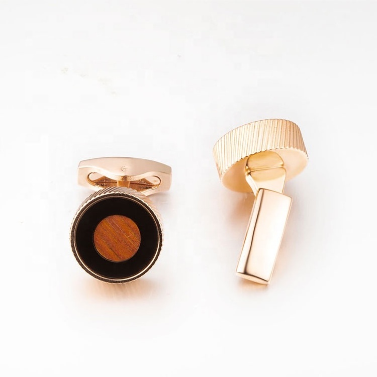 18K Gold Plated Solid Brass Wooden Gentleman Wedding Cufflinks