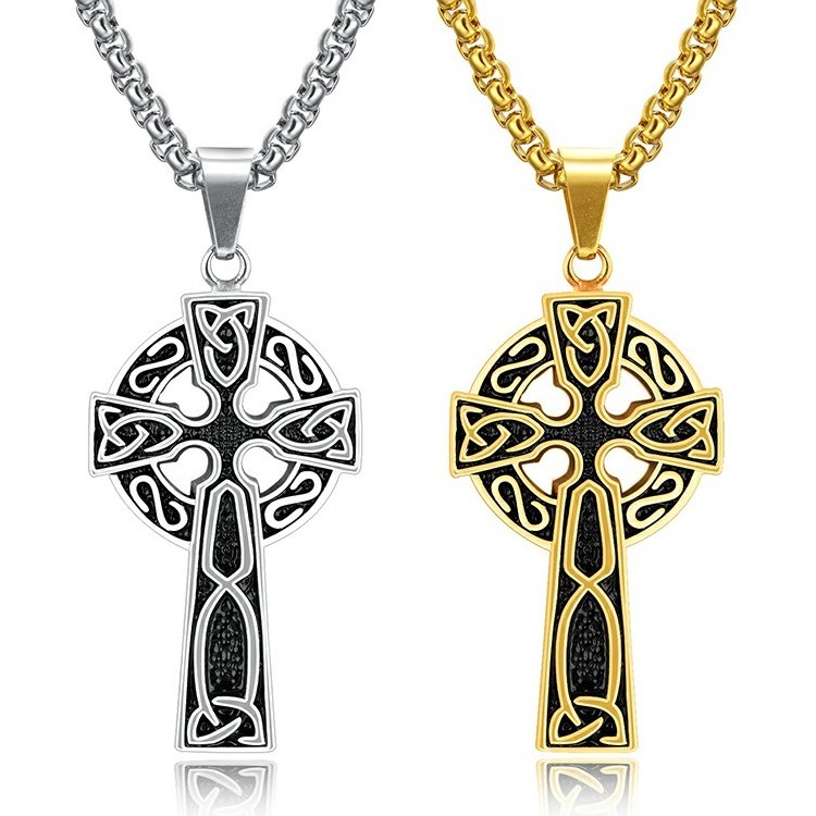 Waterproof Cross Pendant Necklace Marlary Mens Stainless Steel Large Celtic Cross Irish Knot Pendant Necklace