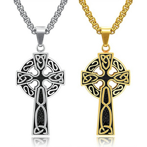 Waterproof Cross Pendant Necklace Marlary Mens Stainless Steel Large Celtic Cross Irish Knot Pendant Necklace