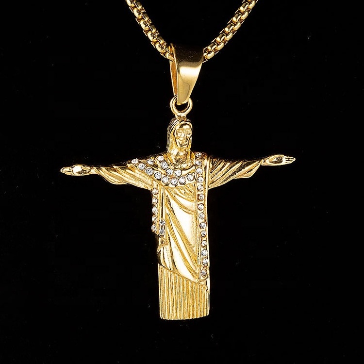 Stainless Steel Necklace Hiphop Jewelry 18K Gold Plated Religious Jesus Pendant