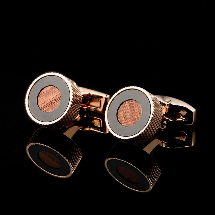 18K Gold Plated Solid Brass Wooden Gentleman Wedding Cufflinks