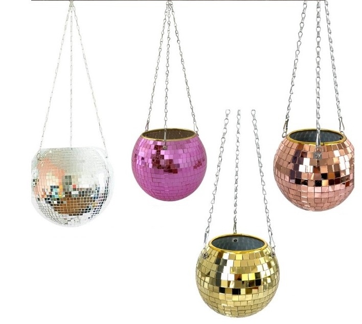 Deepbang Wholesale Hot Sale Garden Home Flowerpot Self Watering Ball Plant Hanger Vase Disco Mirror Ball Planter Pot 4' Size