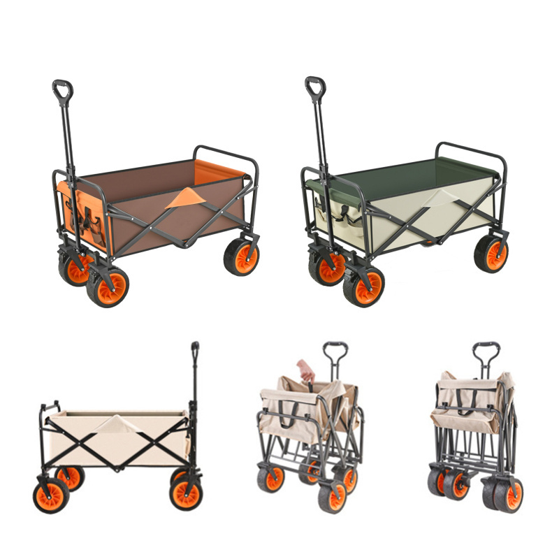 5 / 8 inch Customized Logo Foldable Beach Trolley Camping Metal Garden Cart Portable Folding Camping Metal Outdoor Wagon Trolley