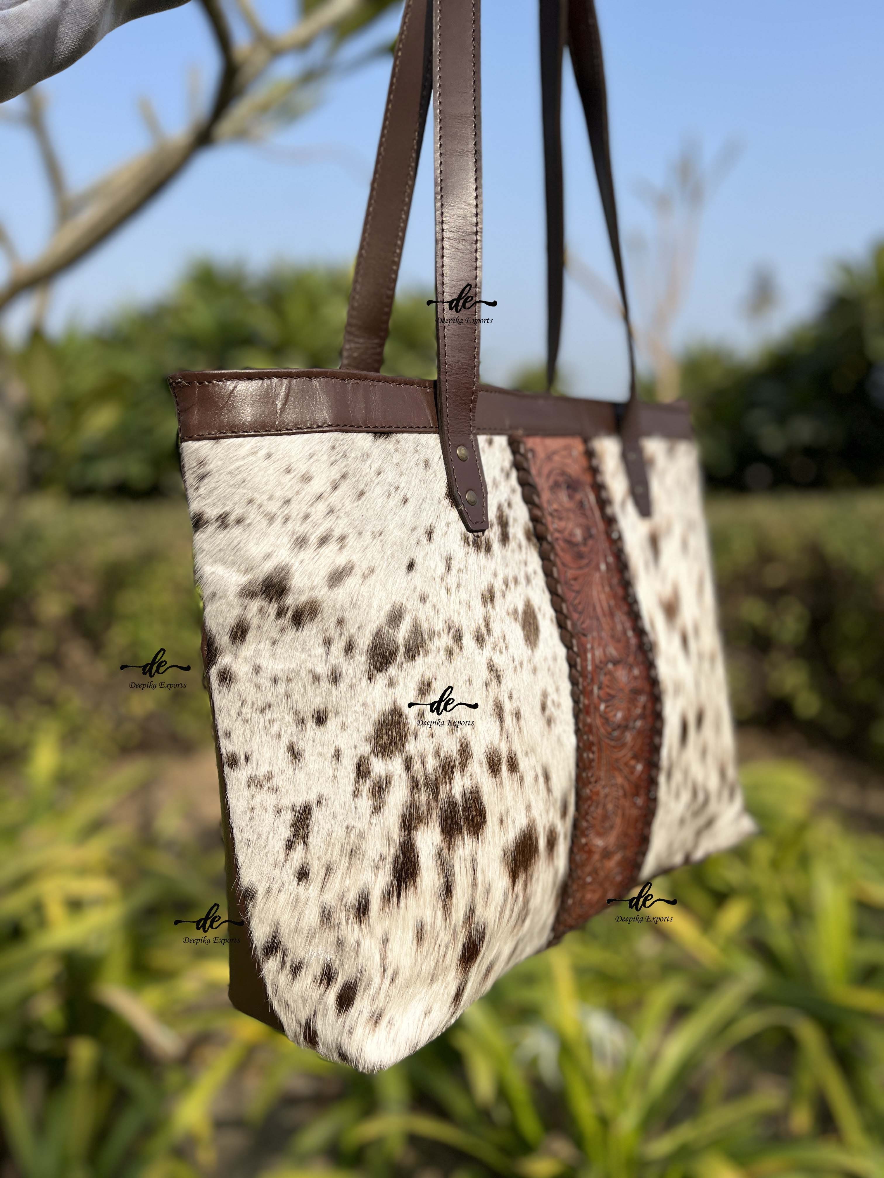 New Arrival Hand Tooled Carving Handbag Tote Bag Real Cowhide Fur Leather Bag Big Size Bags Great Collection Of Ladies Purse