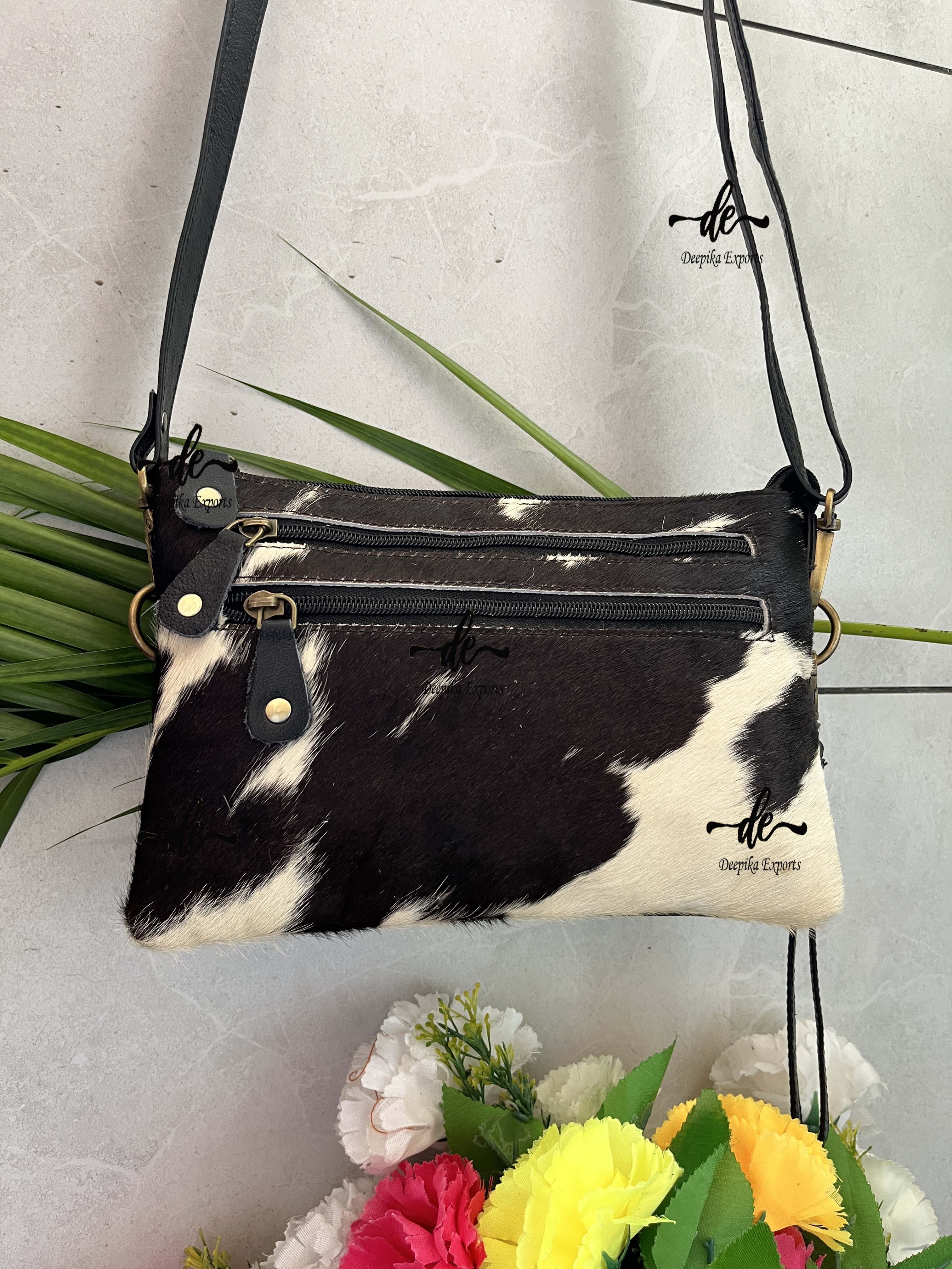 Real Cowhide Leather Hair On Fur Hide Handbag Multi Uses Sling Bag Real Leather New Designer Sling Bag Chain Leather Bag