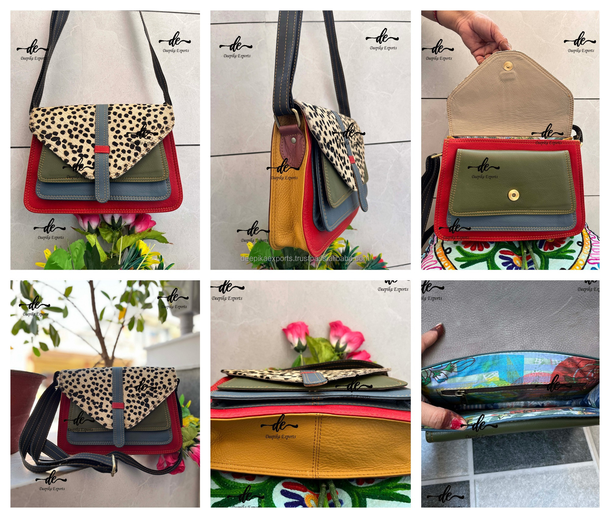 New Design Women Handbag Recycled Leather Sling Bag Colorful Animal Print Leather Hot Selling Bag Multi Color Bag