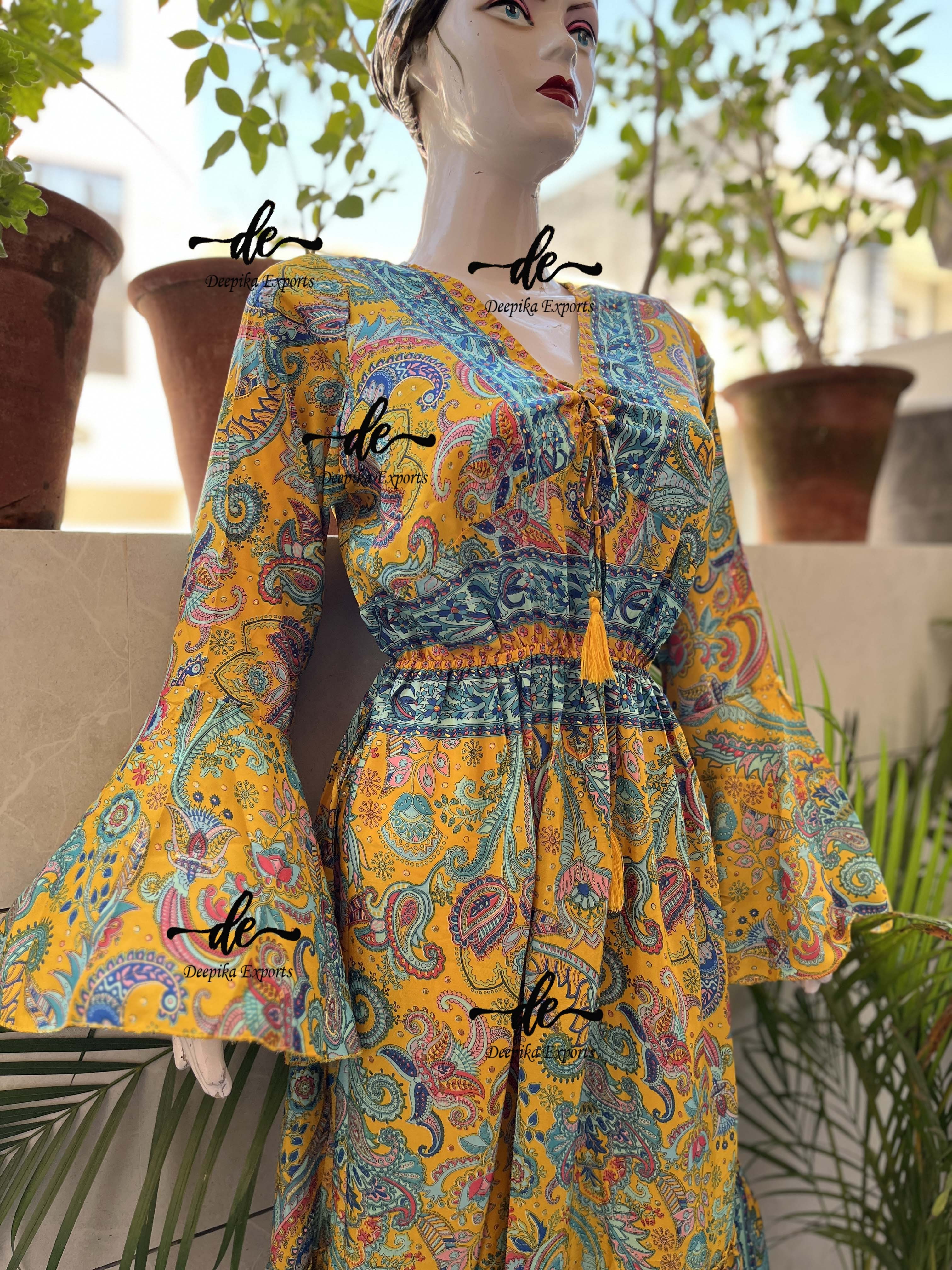 New Design Vintage Floral Long Dresses Vintage Boho Gypsy Hippie Women Light Weight Dress Indian One Piece Attire