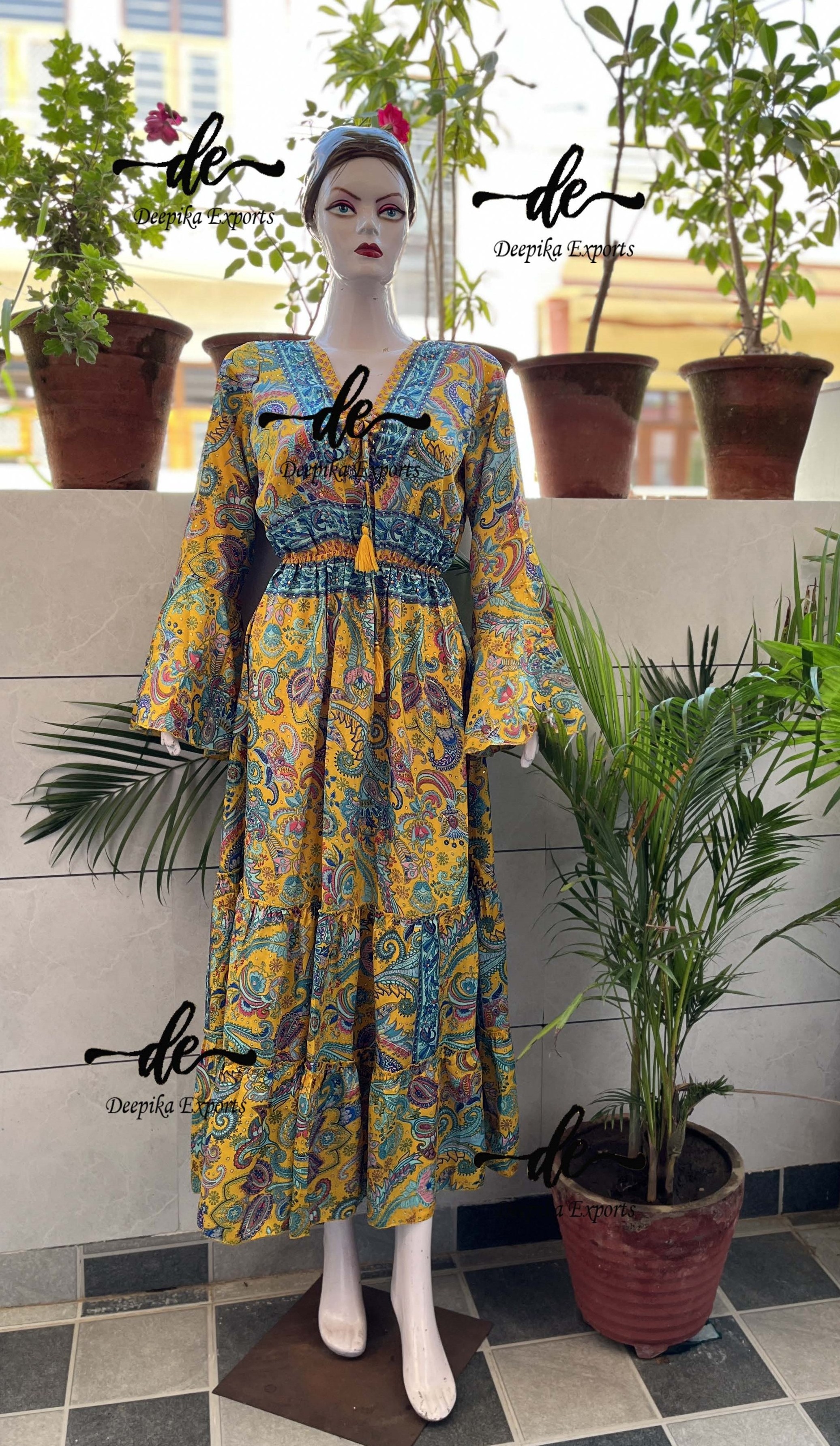 New Design Vintage Floral Long Dresses Vintage Boho Gypsy Hippie Women Light Weight Dress Indian One Piece Attire