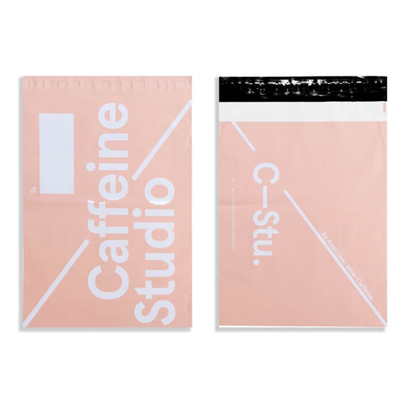 custom print peach color biodegradable poly mailer bag with black  logo plastic shipping packaging bag for courier