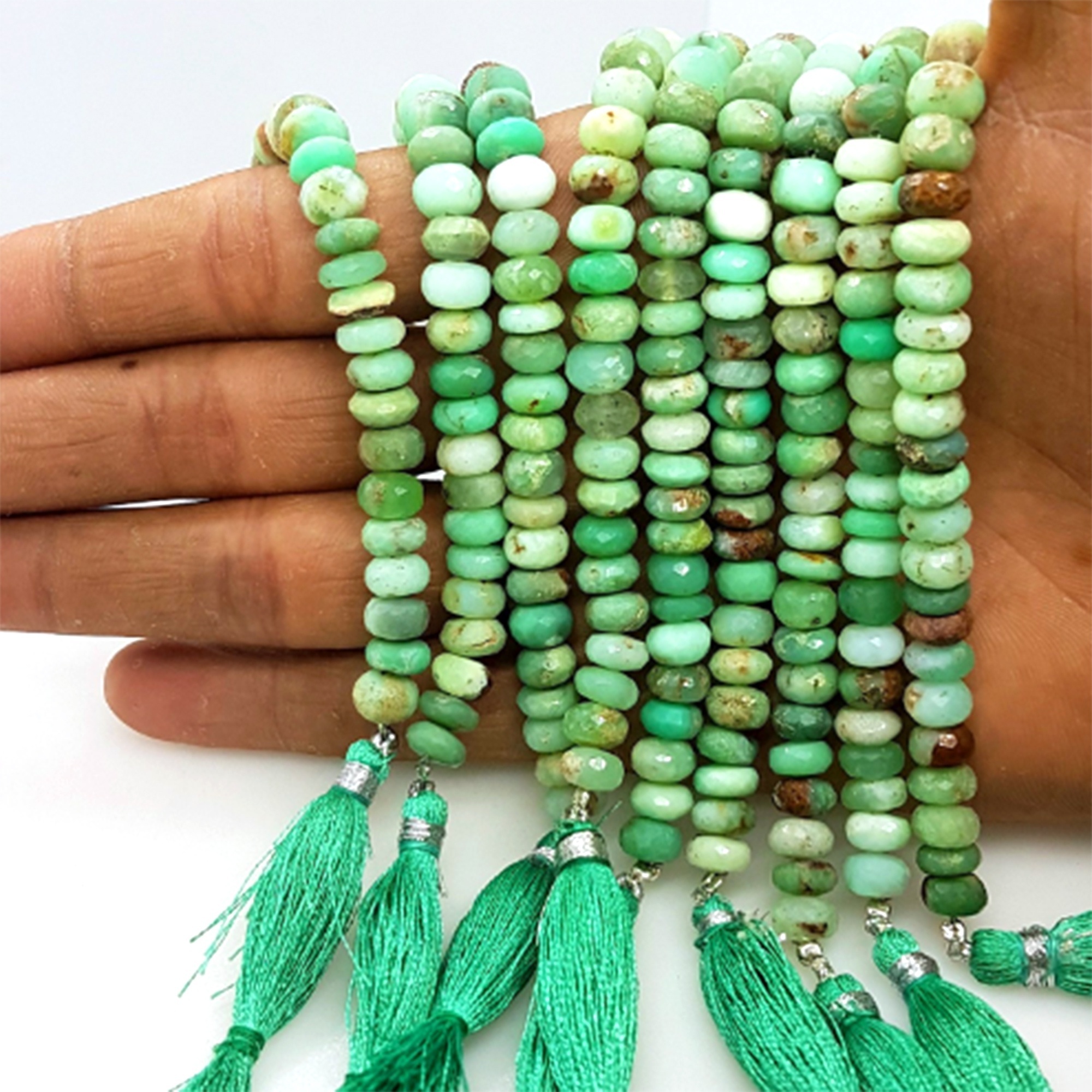 Natural Chrysoprase Faceted Rondelle Gemstone Beads Strand, Loose Bead Supplier, Wholesale Price Natural Gemstone Beads