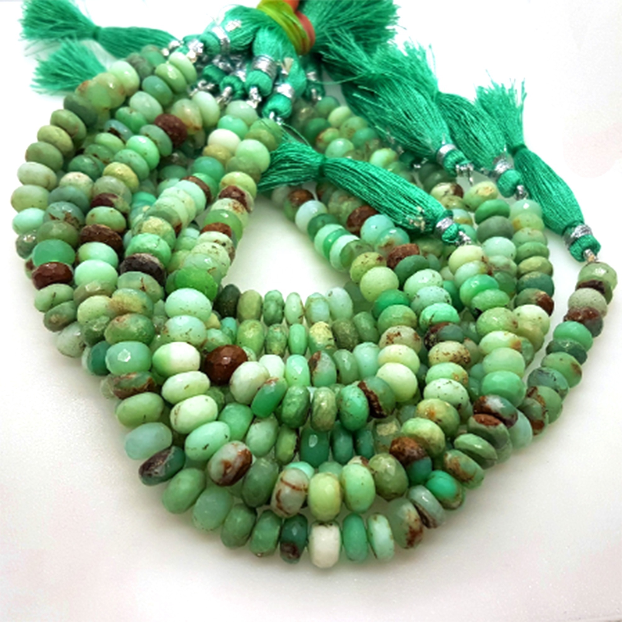 Natural Chrysoprase Faceted Rondelle Gemstone Beads Strand, Loose Bead Supplier, Wholesale Price Natural Gemstone Beads