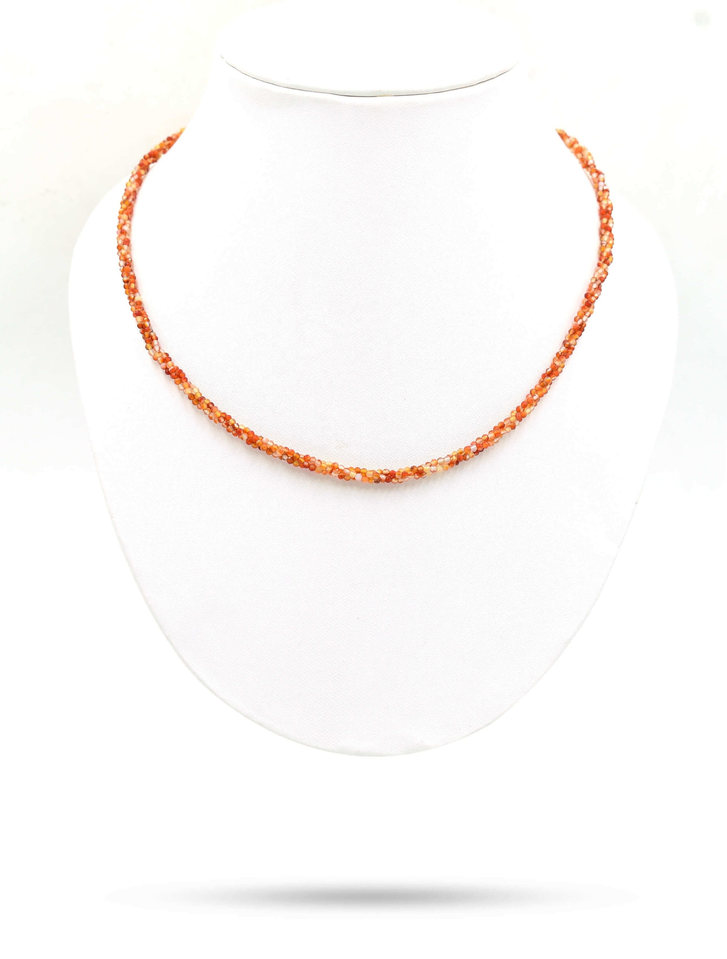 18 Inches Orange Color Stone Necklace, Twisted Carnelian Bead Necklace, Choker Necklace For Womens