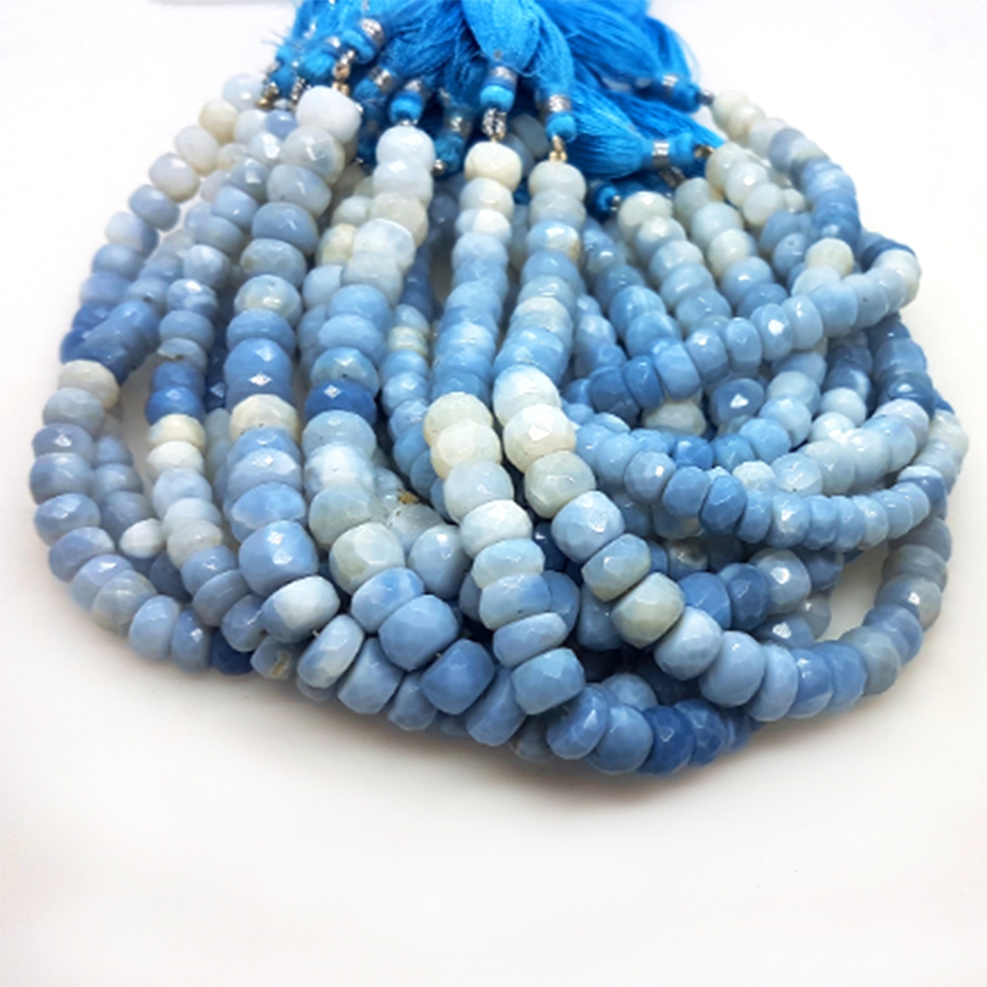 Natural Blue Opal Faceted Rondelle Loose Gemstone Beads, Loose Bead Strand For Jewelry, Opal Gemstone Beads For Sale