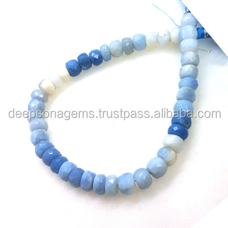 Natural Blue Opal Faceted Rondelle Loose Gemstone Beads, Loose Bead Strand For Jewelry, Opal Gemstone Beads For Sale