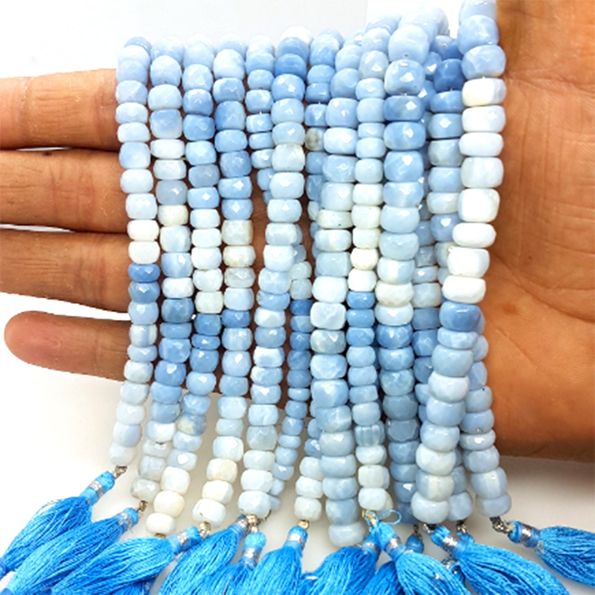 Natural Blue Opal Faceted Rondelle Loose Gemstone Beads, Loose Bead Strand For Jewelry, Opal Gemstone Beads For Sale