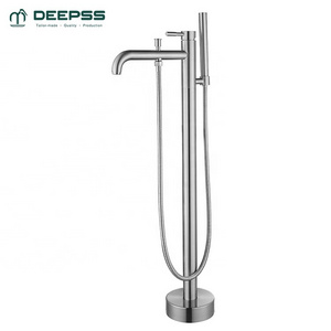 DEEPSS modern round bathroom 304 stainless steel floor mount bath tap free standing tub faucet free standing faucets