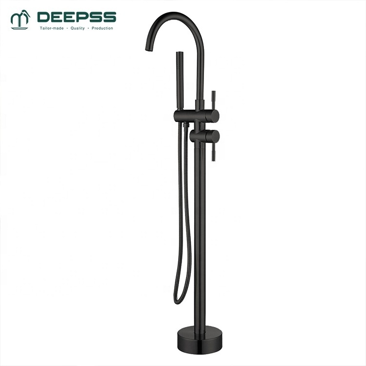 DEEPSS modern round bathroom 304 stainless steel floor mount bath tap free standing tub faucet free standing faucets