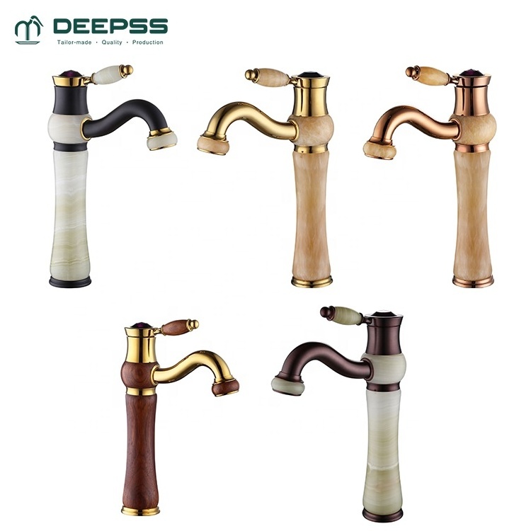 DEEPSS OEM Ancient Rome Vintage Taps Brass Antique Gold Faucet Bathroom Basin Faucet with Cryst Handle