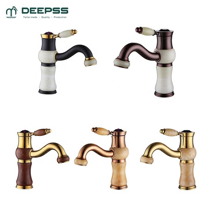 DEEPSS OEM Ancient Rome Vintage Taps Brass Antique Gold Faucet Bathroom Basin Faucet with Cryst Handle