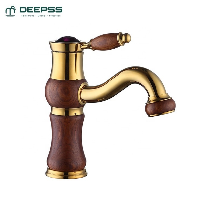 DEEPSS OEM Ancient Rome Vintage Taps Brass Antique Gold Faucet Bathroom Basin Faucet with Cryst Handle