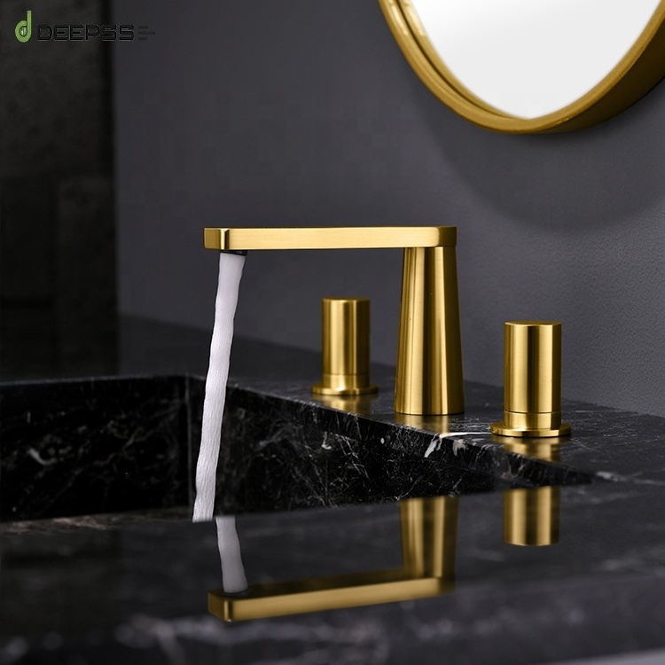 DEEPSS Antique Golden Brush Faucet Manufacturer Royal 3 Hole Brushed Gold Brass Basin Tap Mixer Faucet