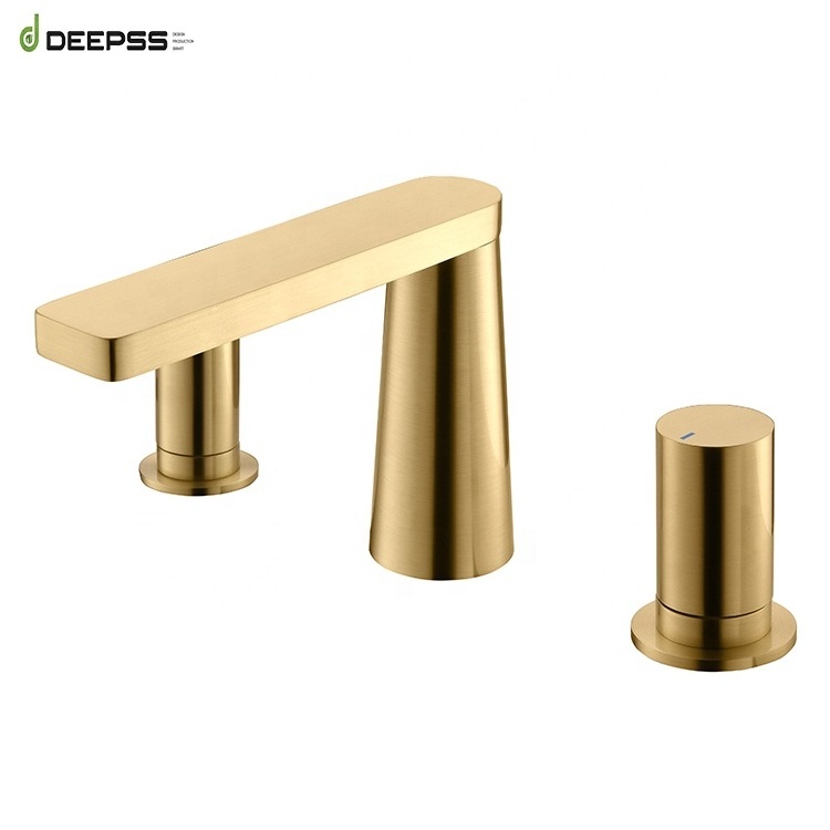 DEEPSS Antique Golden Brush Faucet Manufacturer Royal 3 Hole Brushed Gold Brass Basin Tap Mixer Faucet