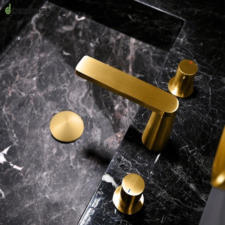 DEEPSS Antique Golden Brush Faucet Manufacturer Royal 3 Hole Brushed Gold Brass Basin Tap Mixer Faucet