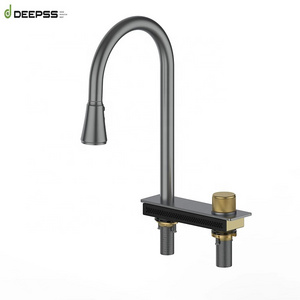 DEEPSS 304 stainless steel waterfall high end black pull out sprayer sink sets brushed copper mixer tap kitchen faucet