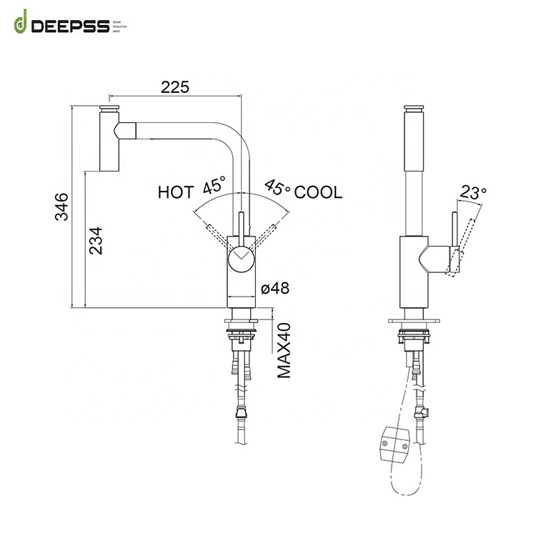 Deepss Popular Single Lever Mixer Brushed Tap with Extension Steel High End Kitchen Faucet Flexible