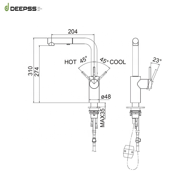 Deepss Popular Single Lever Mixer Brushed Tap with Extension Steel High End Kitchen Faucet Flexible