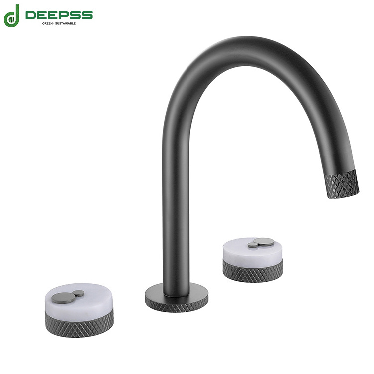 DEEPSS unique design lavatory modern copper 3 holes bathroom basin faucet double handle basin sink faucet