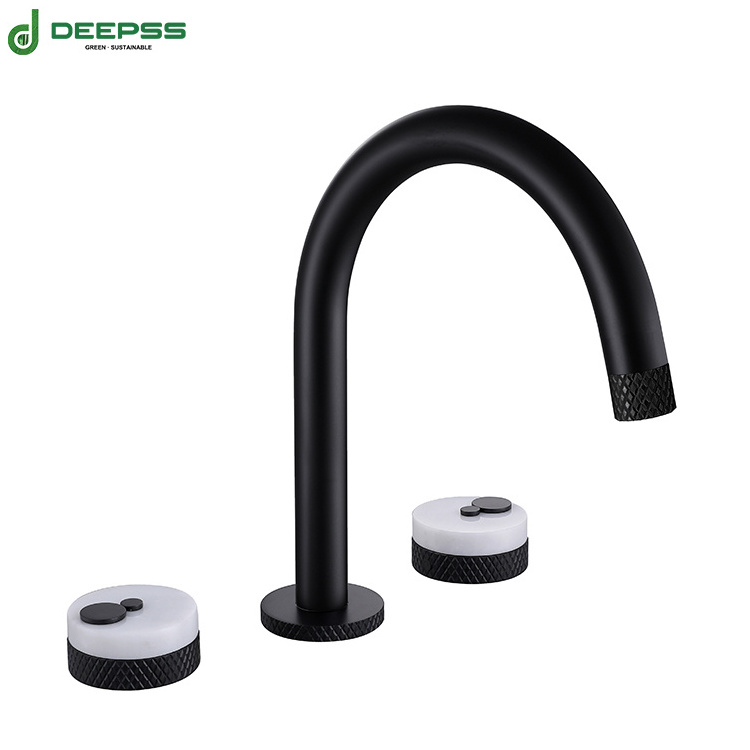 DEEPSS unique design lavatory modern copper 3 holes bathroom basin faucet double handle basin sink faucet