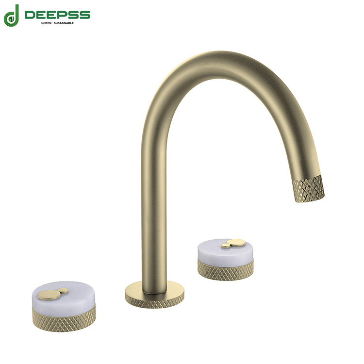 DEEPSS unique design lavatory modern copper 3 holes bathroom basin faucet double handle basin sink faucet