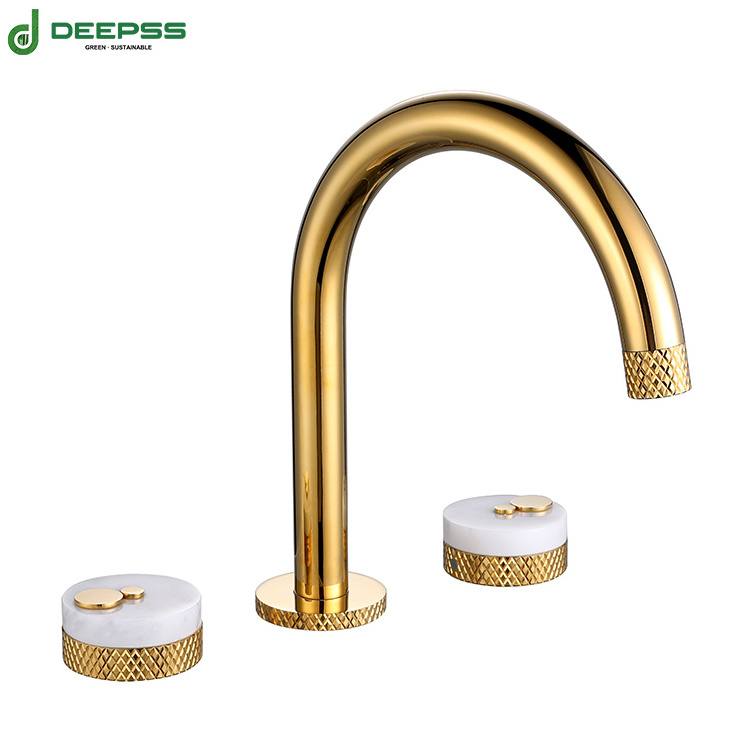 DEEPSS unique design lavatory modern copper 3 holes bathroom basin faucet double handle basin sink faucet