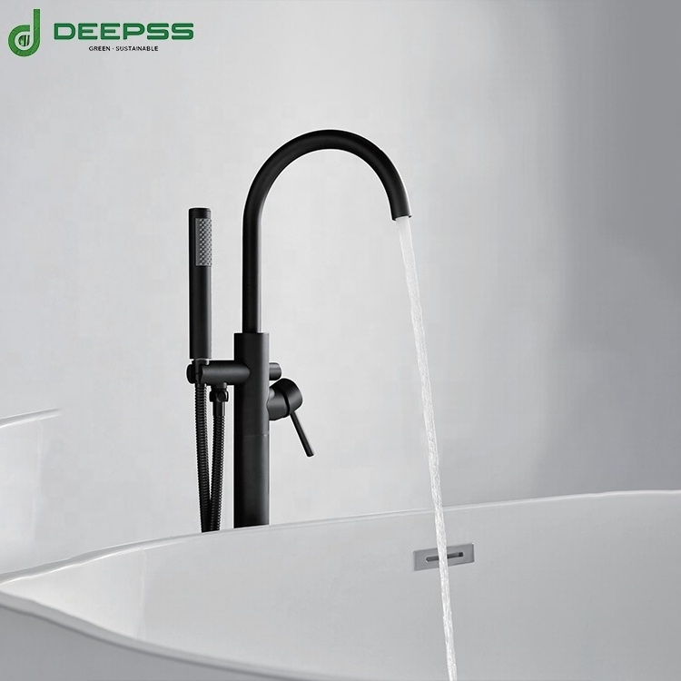 DEEPSS freestanding tub filer waterfall banthtub faucet chrome floor mounted brass single handle free standing bathroom faucet