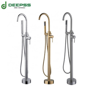 DEEPSS freestanding tub filer waterfall banthtub faucet chrome floor mounted brass single handle free standing bathroom faucet