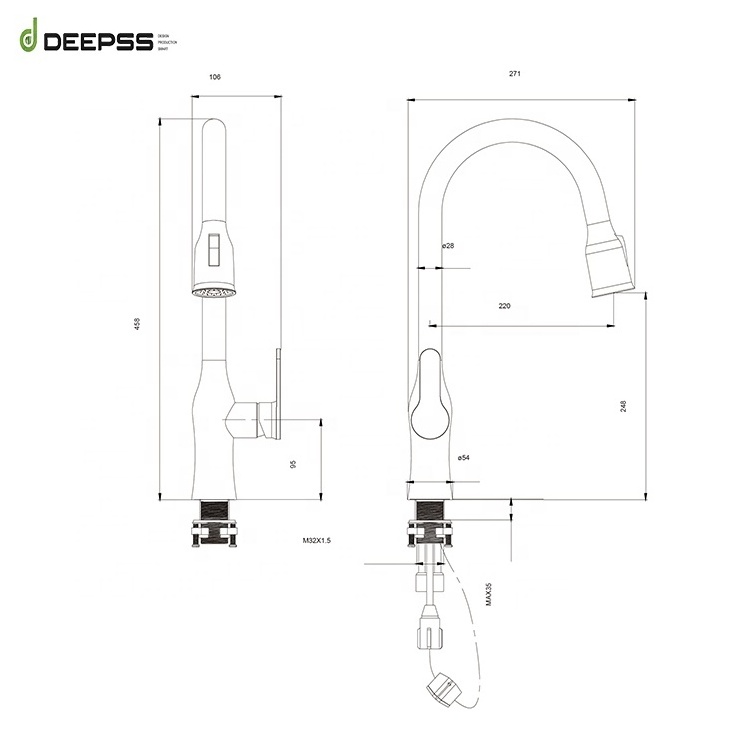 Deepss Luxury 304 Stainless Steel Pull-Out Tap Water Filter System Kitchen Faucet Design