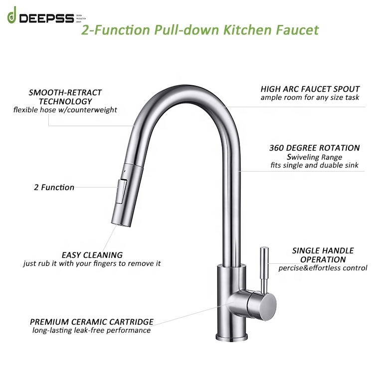 Deepss Commercial Single Handle Tap Cold Water CUPC Certified Pull Out Kitchen Sink Faucet