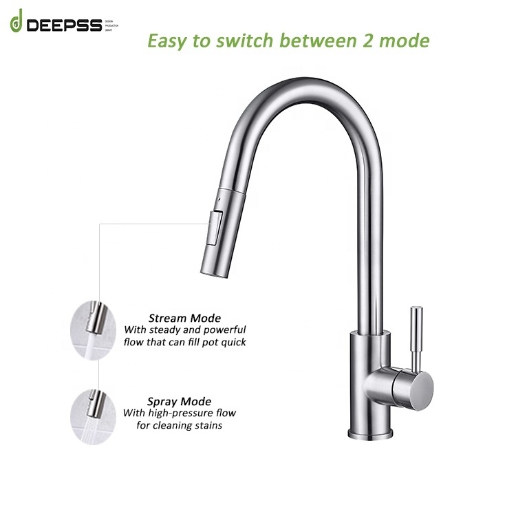 Deepss Commercial Single Handle Tap Cold Water CUPC Certified Pull Out Kitchen Sink Faucet