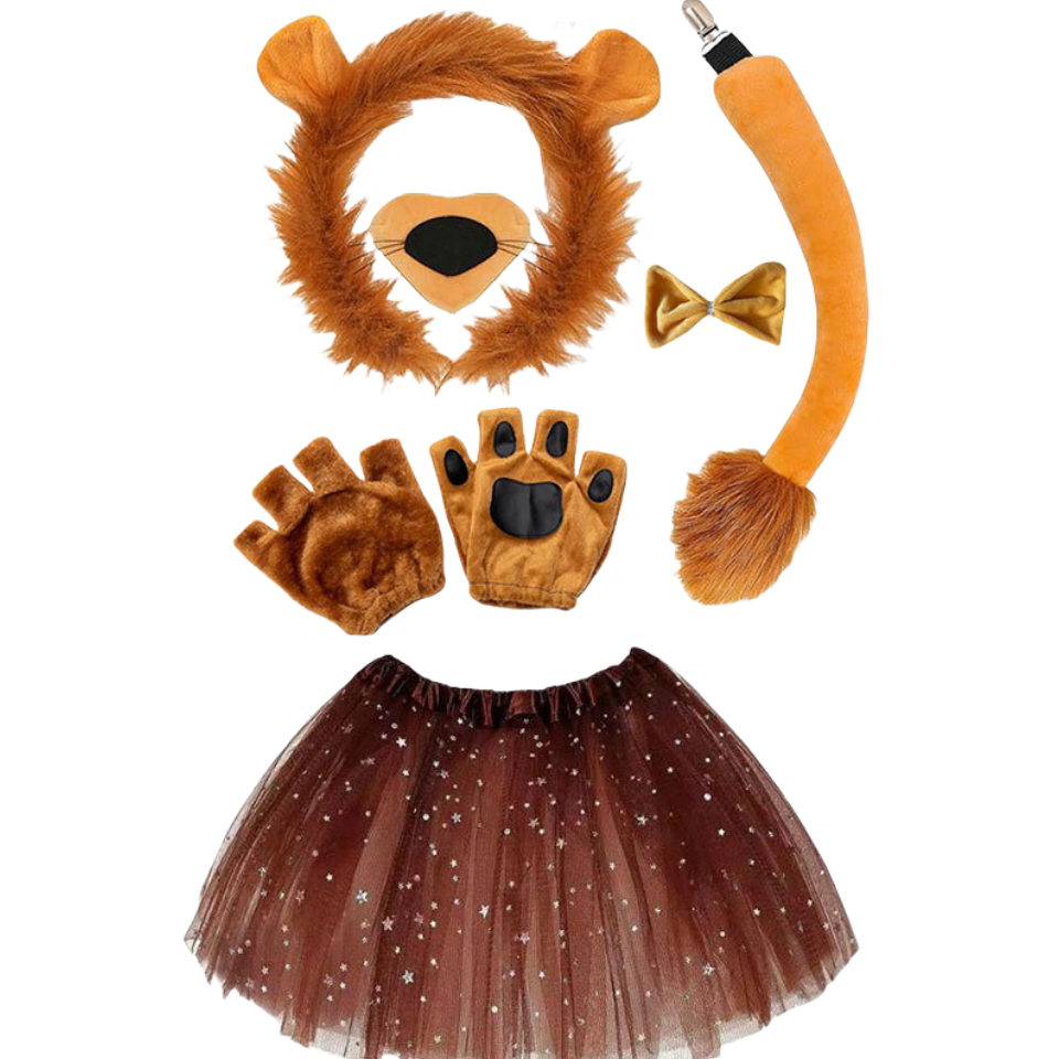 6 PCS Lion Costume Kits Includes Lion Ears Headband Tail Nose Bowtie Tutu etc for Girls Cosplay Party Dress Up Supplies