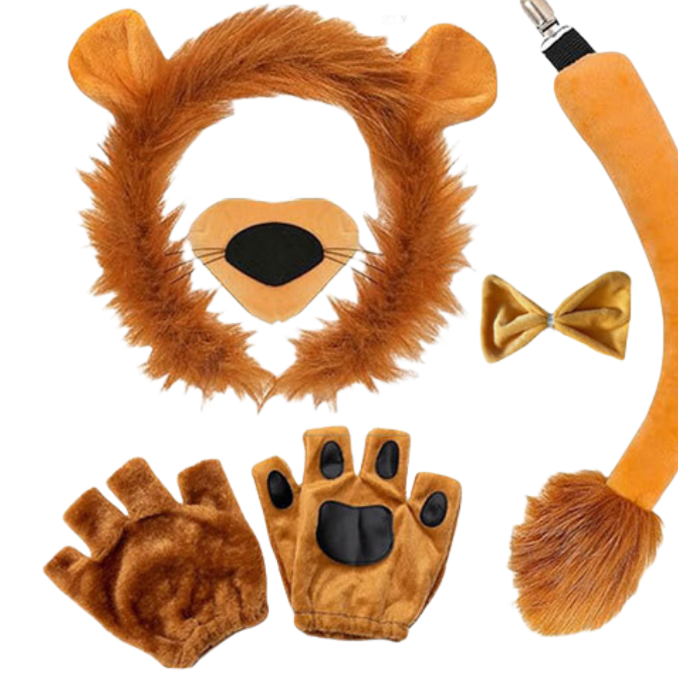 6 PCS Lion Costume Kits Includes Lion Ears Headband Tail Nose Bowtie Tutu etc for Girls Cosplay Party Dress Up Supplies