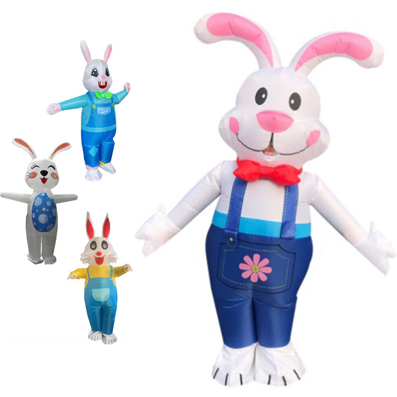 Hot Selling Easter Party Inflatable Bunny Mascot Doll Walking Costume Blow Up Sweet Lovely Rabbit Mascot Outfit for Adults