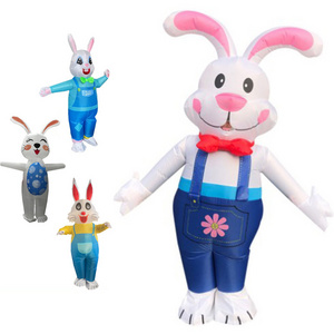 Hot Selling Easter Party Inflatable Bunny Mascot Doll Walking Costume Blow Up Sweet Lovely Rabbit Mascot Outfit for Adults